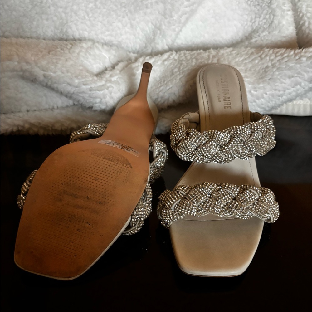 Chic White Beaded/Diamond Studded Women's Kitten Heel Sandals - Picture 4 of 5